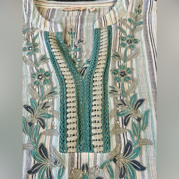 Soft Surroundings Embelia Cotton Tunic Top green Multi Stripe Size Extra Large - Picture 8 of 14